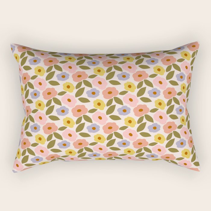 Muted Retro Ditsy Floral Pattern - Vintage Flowers Seamless Design Rectangular Pillow Gallery Image 1