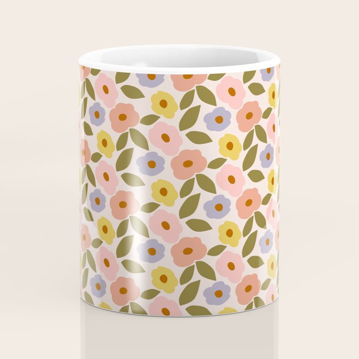 Muted Retro Ditsy Floral Pattern - Vintage Flowers Seamless Design Coffee Mug Gallery Image 4