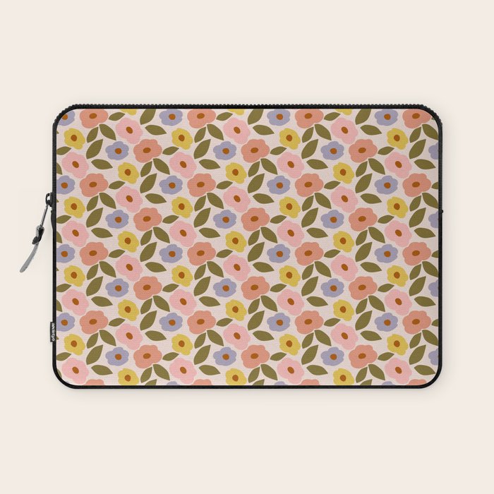 Muted Retro Ditsy Floral Pattern - Vintage Flowers Seamless Design Laptop Sleeve Gallery Image 1