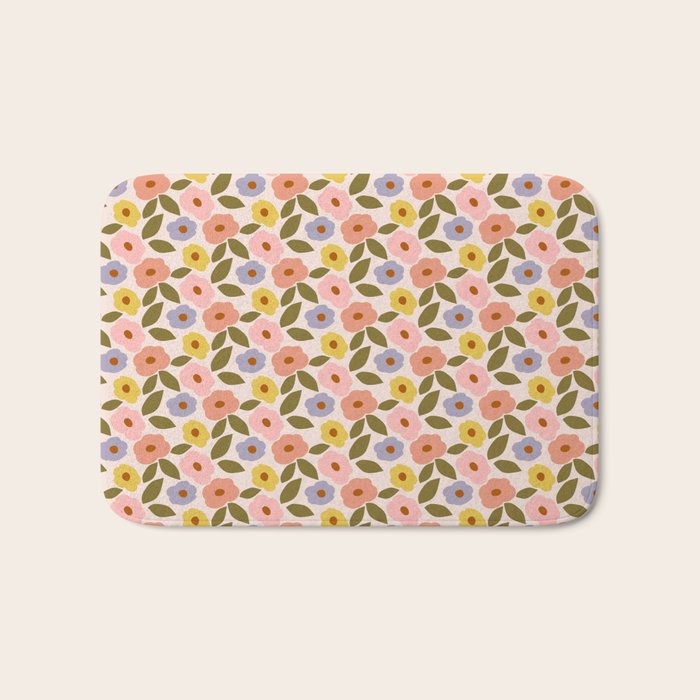 Muted Retro Ditsy Floral Pattern - Vintage Flowers Seamless Design Bath Mat Gallery Image 1