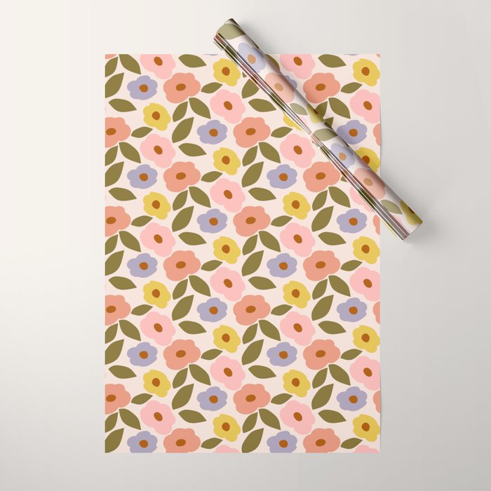 Muted Retro Ditsy Floral Pattern - Vintage Flowers Seamless Design Wrapping Paper Gallery Image 1