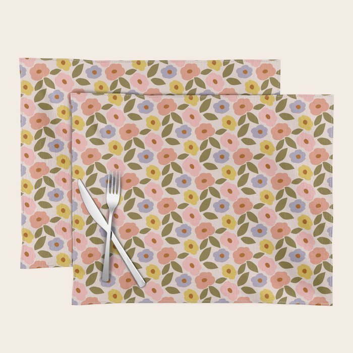 Muted Retro Ditsy Floral Pattern - Vintage Flowers Seamless Design Placemat Gallery Image 1
