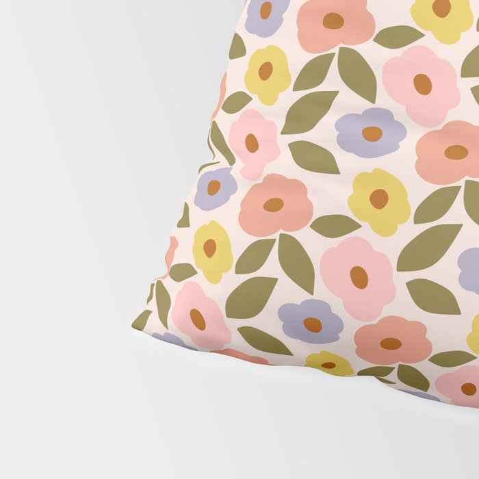 Muted Retro Ditsy Floral Pattern - Vintage Flowers Seamless Design Pillow Sham Gallery Image 4