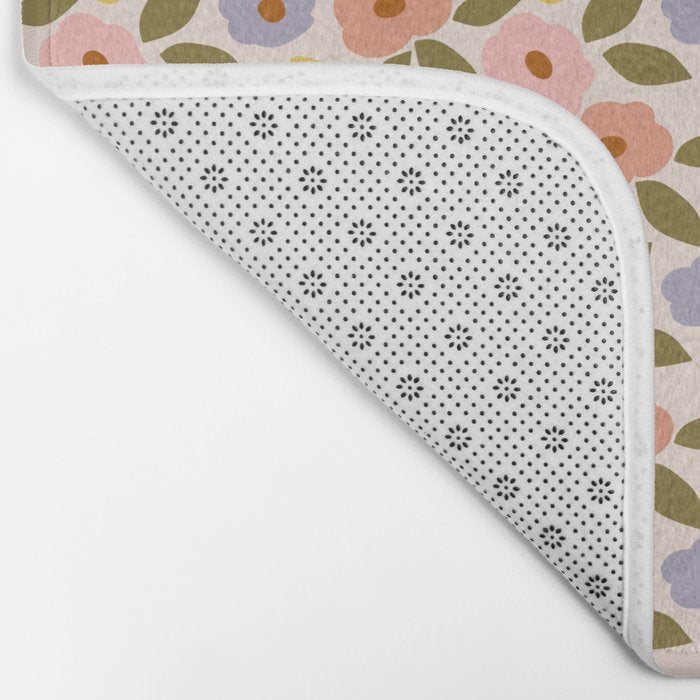 Muted Retro Ditsy Floral Pattern - Vintage Flowers Seamless Design Bath Mat Gallery Image 2