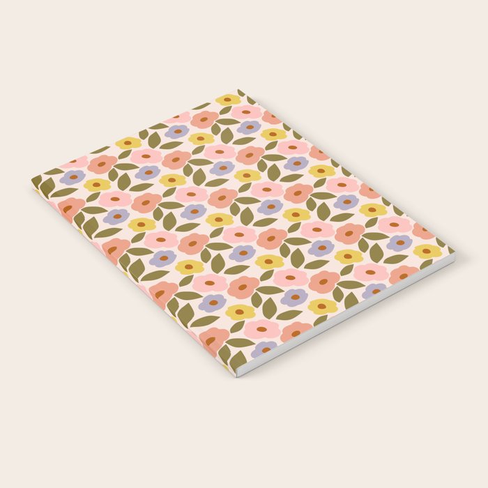 Muted Retro Ditsy Floral Pattern - Vintage Flowers Seamless Design Notebook