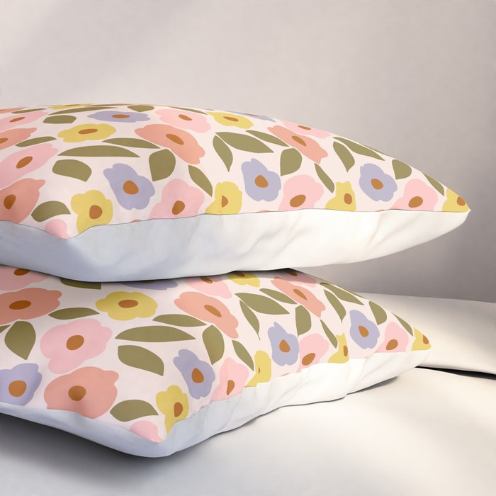 Muted Retro Ditsy Floral Pattern - Vintage Flowers Seamless Design Pillow Sham Gallery Image 3