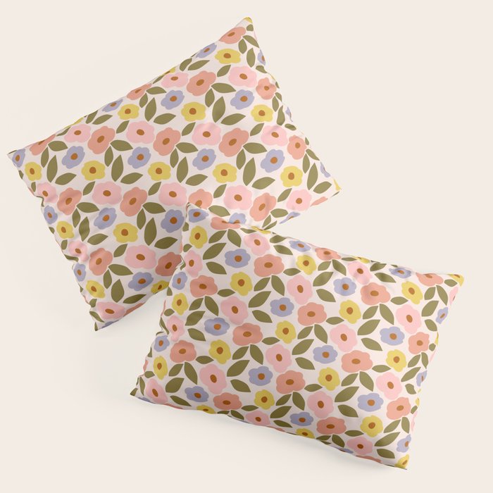Muted Retro Ditsy Floral Pattern - Vintage Flowers Seamless Design Pillow Sham Gallery Image 3