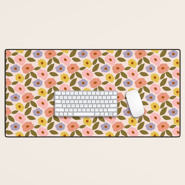 Muted Retro Ditsy Floral Pattern - Vintage Flowers Seamless Design Desk Mat Gallery Image 1