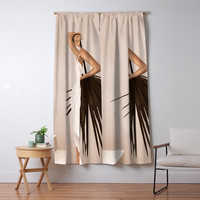 Minimal Woman with a Palm Leaf Window Curtain Gallery Image 1