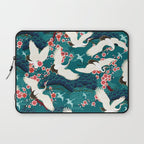 Japanese Crane Oriental Teal Ocean Pattern Laptop Sleeve Gallery Image 1