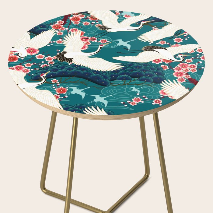 Japanese Crane Oriental Teal Ocean Pattern Side Table Gallery Image 2