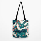 Japanese Crane Oriental Teal Ocean Pattern Tote Bag Gallery Image 2