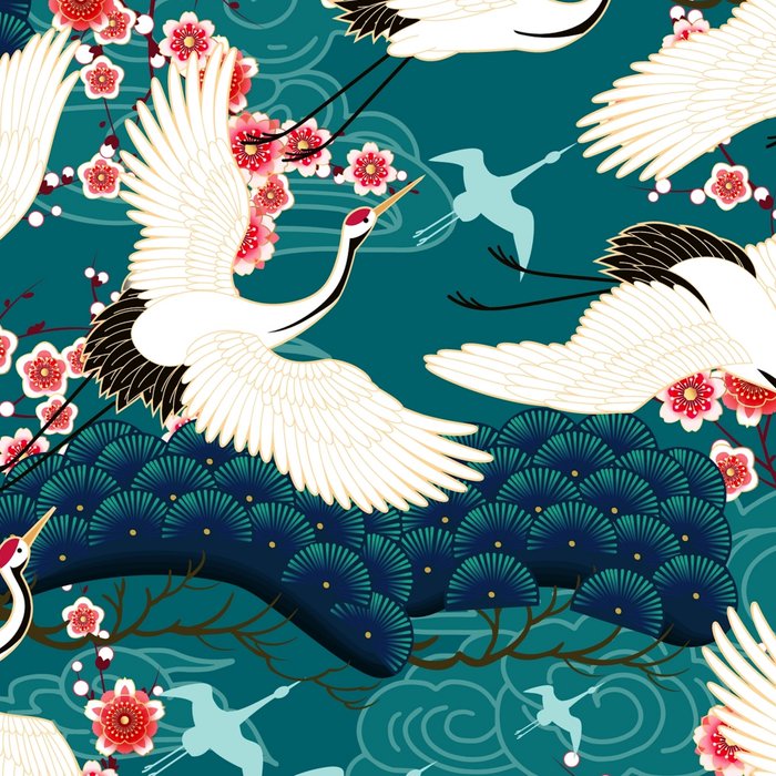 Japanese Crane Oriental Teal Ocean Pattern Coffee Mug Gallery Image 2