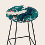 Japanese Crane Oriental Teal Ocean Pattern Stool Gallery Image 2