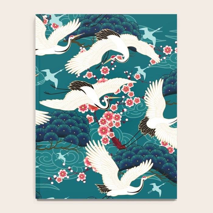 Japanese Crane Oriental Teal Ocean Pattern Notebook Gallery Image 4