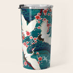 Japanese Crane Oriental Teal Ocean Pattern Travel Mug Gallery Image 3