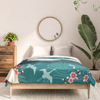 Japanese Crane Oriental Teal Ocean Pattern Comforter Gallery Image 3