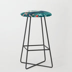 Japanese Crane Oriental Teal Ocean Pattern Stool Gallery Image 1