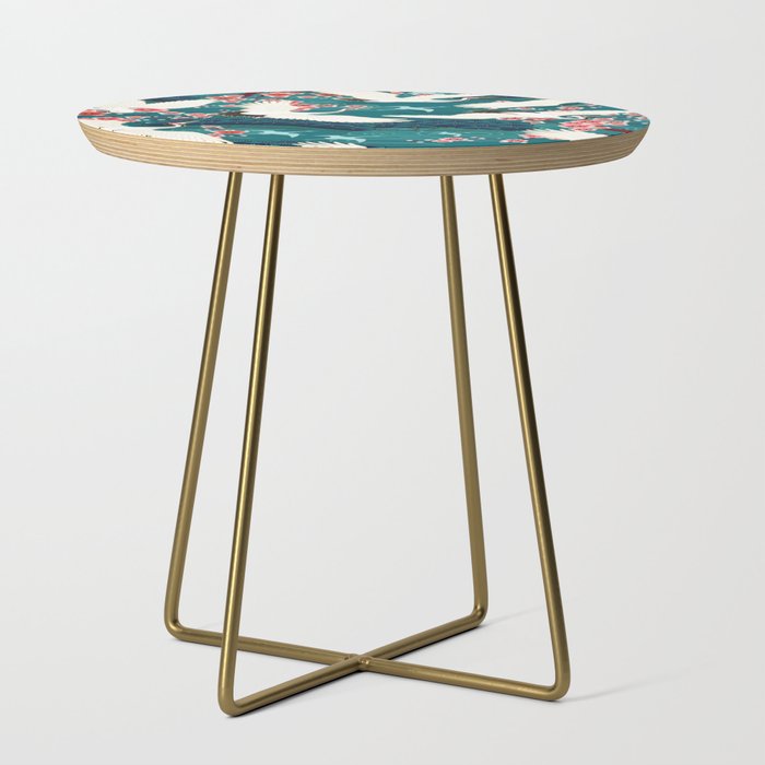 Japanese Crane Oriental Teal Ocean Pattern Side Table Gallery Image 1