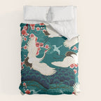 Japanese Crane Oriental Teal Ocean Pattern Comforter Gallery Image 6