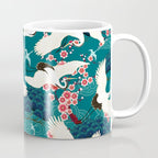 Japanese Crane Oriental Teal Ocean Pattern Coffee Mug Gallery Image 1