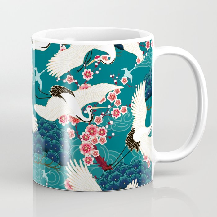 Japanese Crane Oriental Teal Ocean Pattern Coffee Mug Gallery Image 1