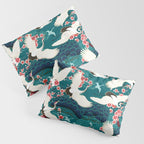 Japanese Crane Oriental Teal Ocean Pattern Pillow Sham Gallery Image 3
