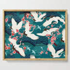 Japanese Crane Oriental Teal Ocean Pattern Serving Tray Gallery Image 1