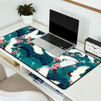Japanese Crane Oriental Teal Ocean Pattern Desk Mat Gallery Image 2