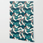 Japanese Crane Oriental Teal Ocean Pattern Wallpaper Gallery Image 2