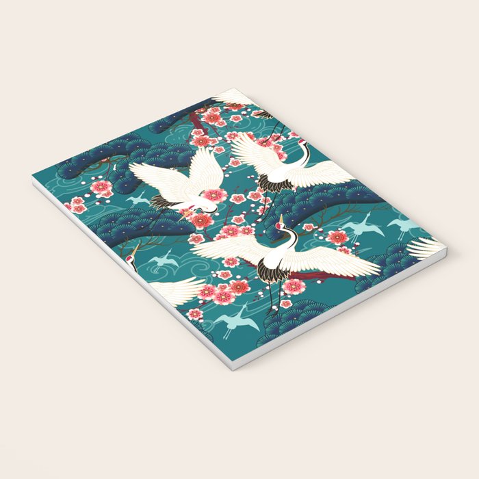 Japanese Crane Oriental Teal Ocean Pattern Notebook Gallery Image 3