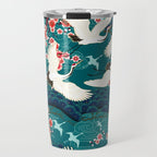 Japanese Crane Oriental Teal Ocean Pattern Travel Mug Gallery Image 1