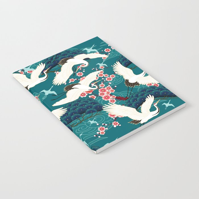 Japanese Crane Oriental Teal Ocean Pattern Notebook Gallery Image 2