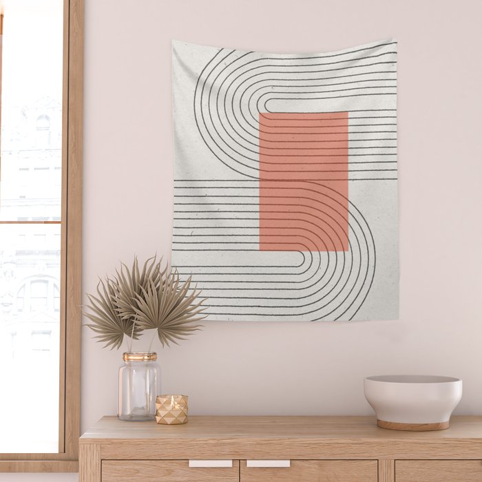Peachy Modern Geometric  Wall Tapestry Gallery Image 2