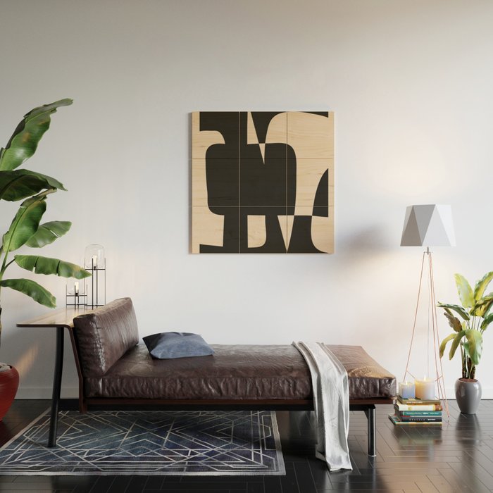 Modern Black And White Abstract Art 5 Wood Wall Art Gallery Image 2