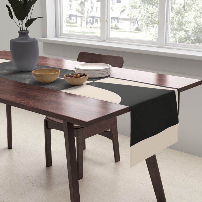 Modern Black And White Abstract Art 5 Table Runner Gallery Image 2