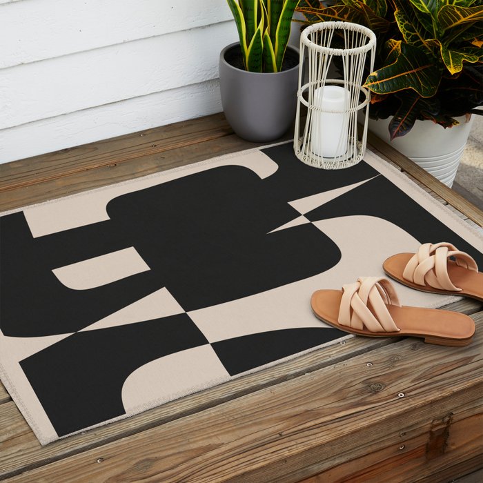 Modern Black And White Abstract Art 5 Outdoor Rug Gallery Image 2