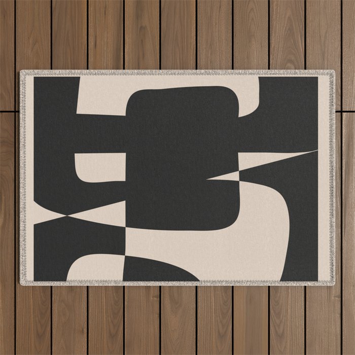Modern Black And White Abstract Art 5 Outdoor Rug Gallery Image 1