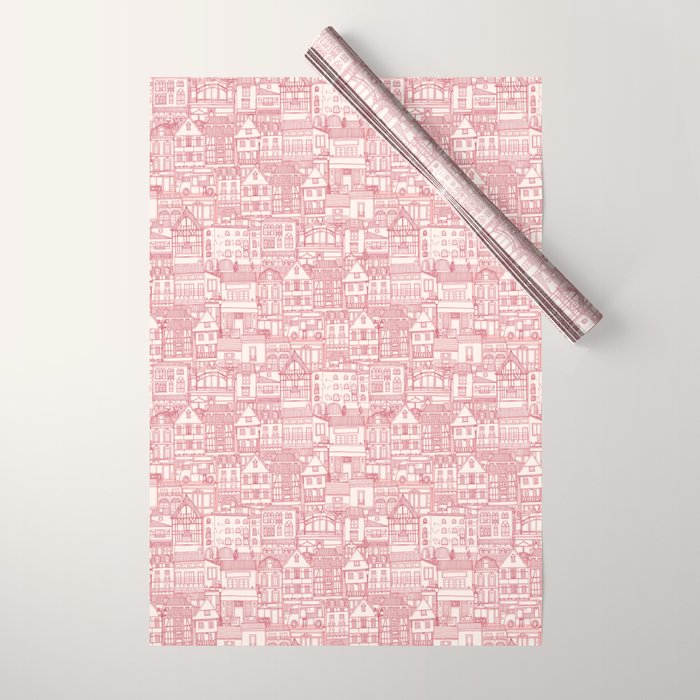 cafe buildings pink Wrapping Paper Gallery Image 1