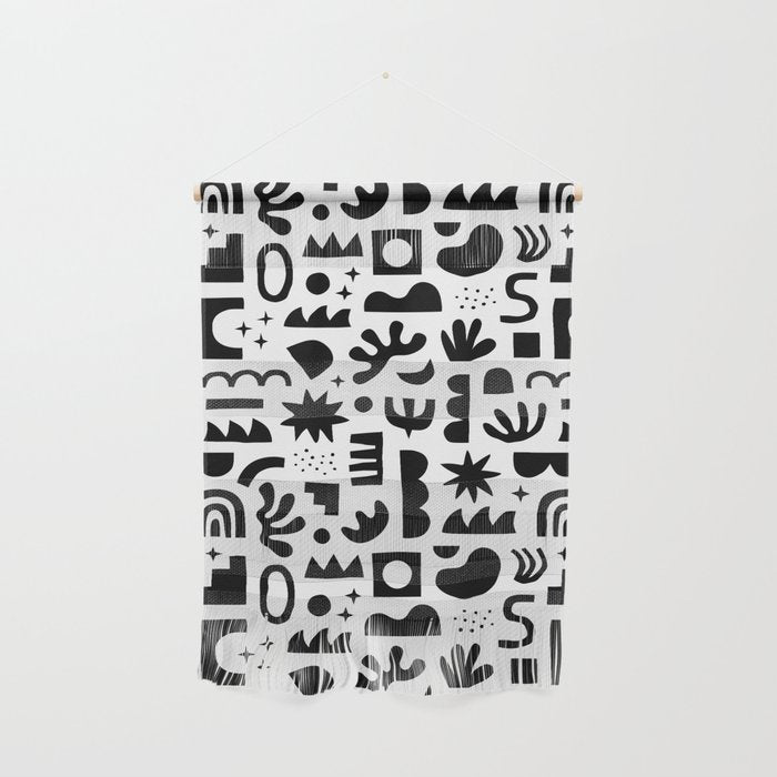 Black and white abstract organic shape pattern Wall Hanging Gallery Image 1