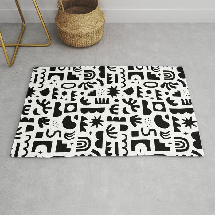 Black and white abstract organic shape pattern Rug Gallery Image 1