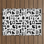 Black and white abstract organic shape pattern Outdoor Rug Gallery Image 1