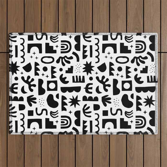 Black and white abstract organic shape pattern Outdoor Rug Gallery Image 1