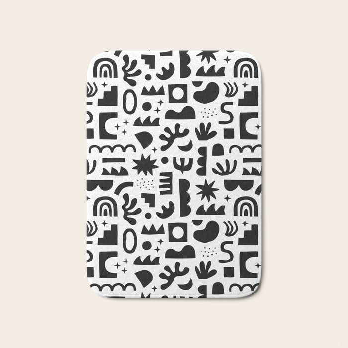 Black and white abstract organic shape pattern Bath Mat Gallery Image 1