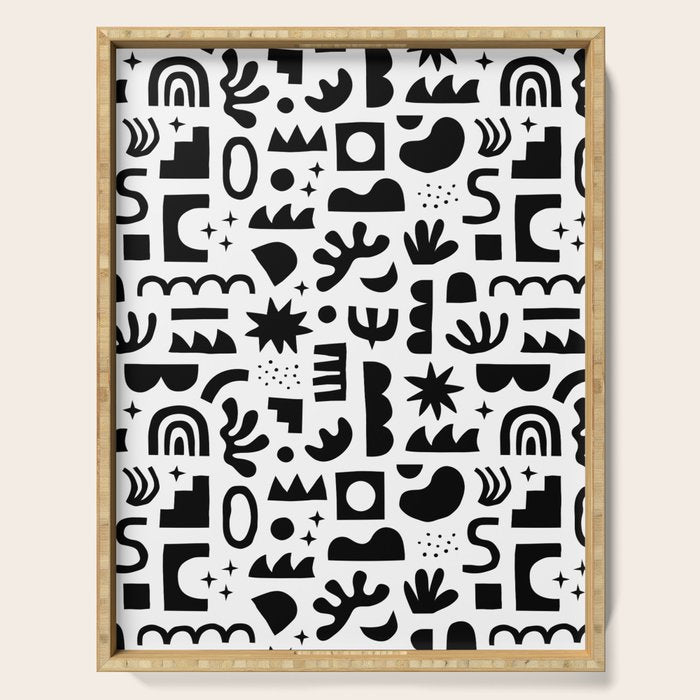 Black and white abstract organic shape pattern Serving Tray Gallery Image 1