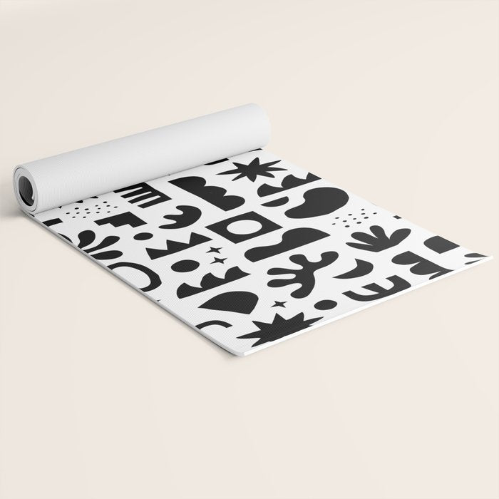 Black and white abstract organic shape pattern Yoga Mat Gallery Image 2