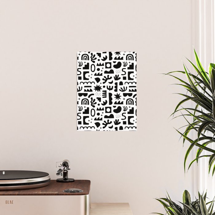 Black and white abstract organic shape pattern Poster Gallery Image 2