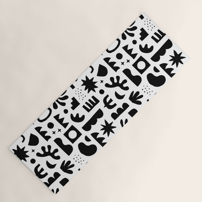Black and white abstract organic shape pattern Yoga Mat Gallery Image 1