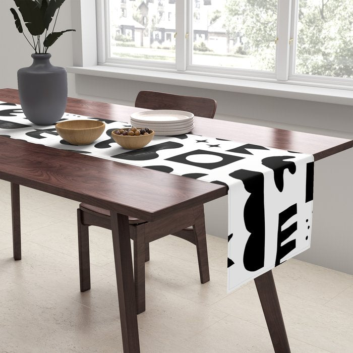 Black and white abstract organic shape pattern Table Runner Gallery Image 2