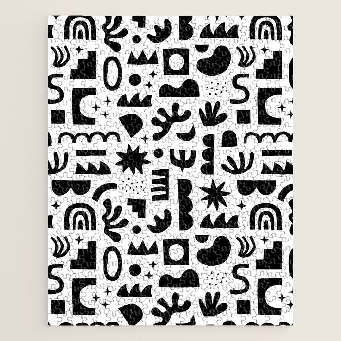 Black and white abstract organic shape pattern Jigsaw Puzzle Gallery Image 1